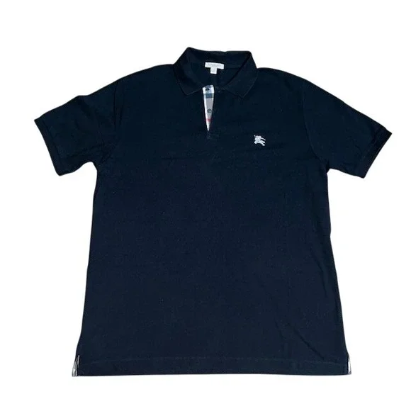 Burberry Brit Nova Check Plaid Pique Polo Embroidered Knight Design Black XL
